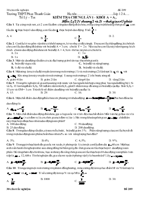 Kiểm tra chung lần 1 môn Lý 12 ( chương 1 và 2 )  Thời gian 45 phút trường THPT Phan Thanh Giản